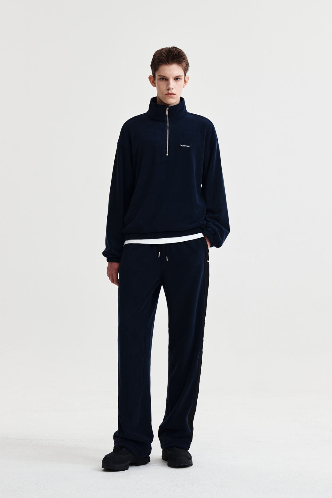 Matin Kim Sherpa Fleece Half-Zip Top — Navy blue