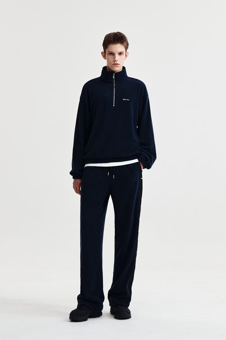 Matin Kim Sherpa Fleece Half-Zip Top — Navy blue