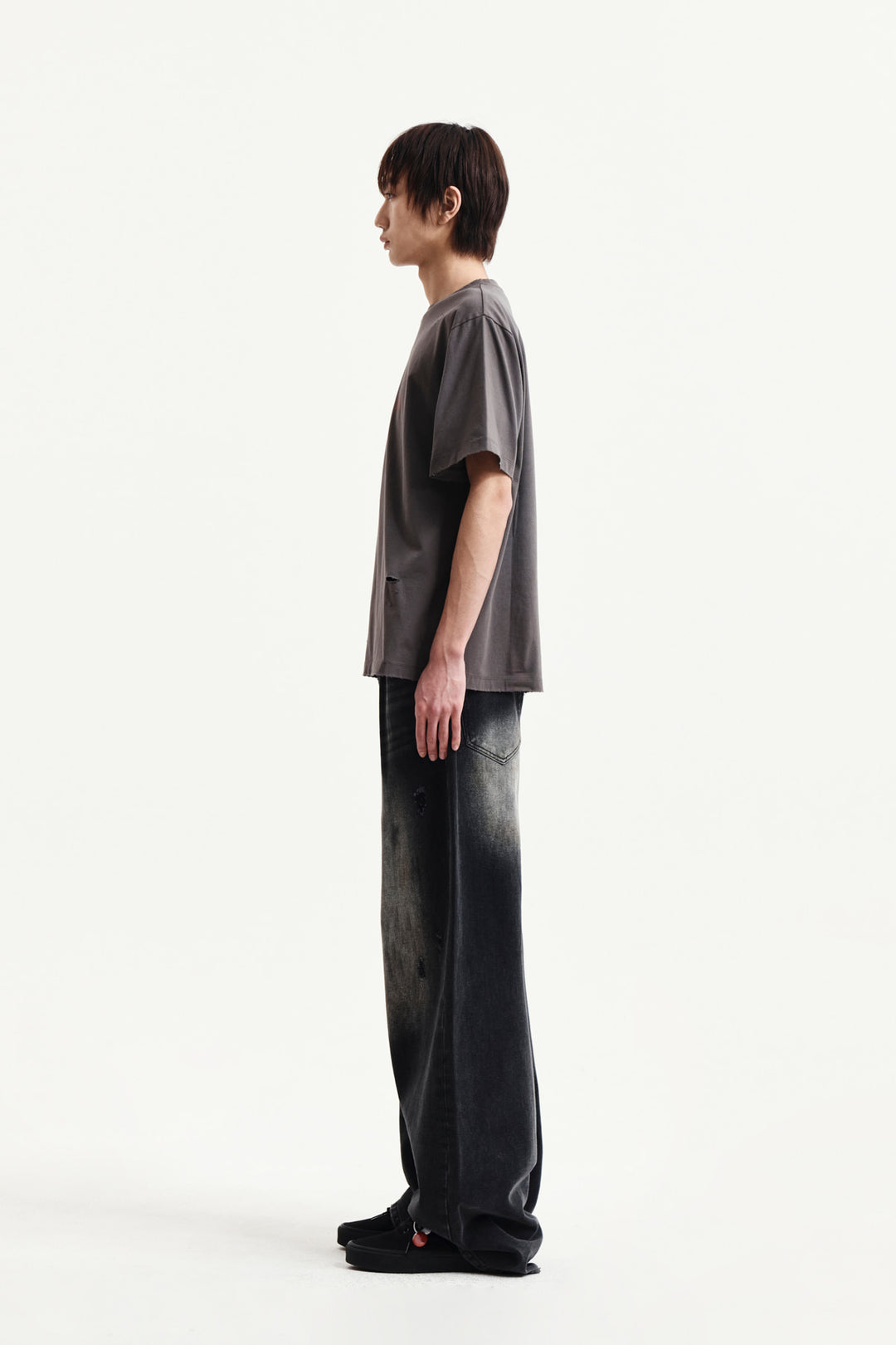 Matin Kim Spray Washed Lettering Damaged Top — Charcoal