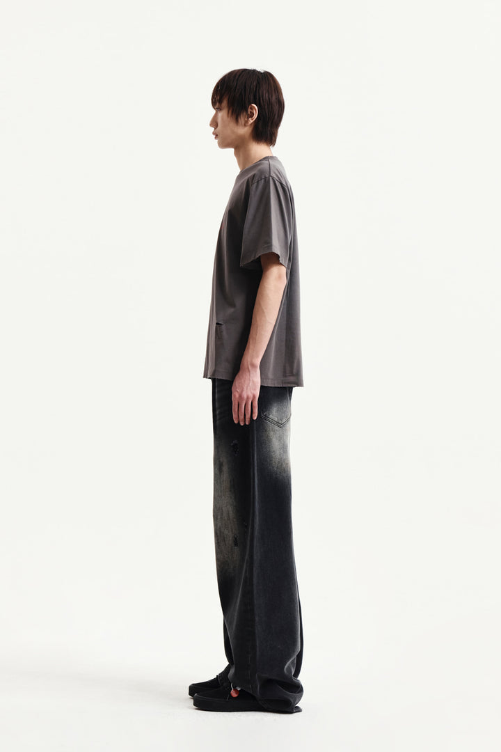 Matin Kim Spray Washed Lettering Damaged Top — Charcoal