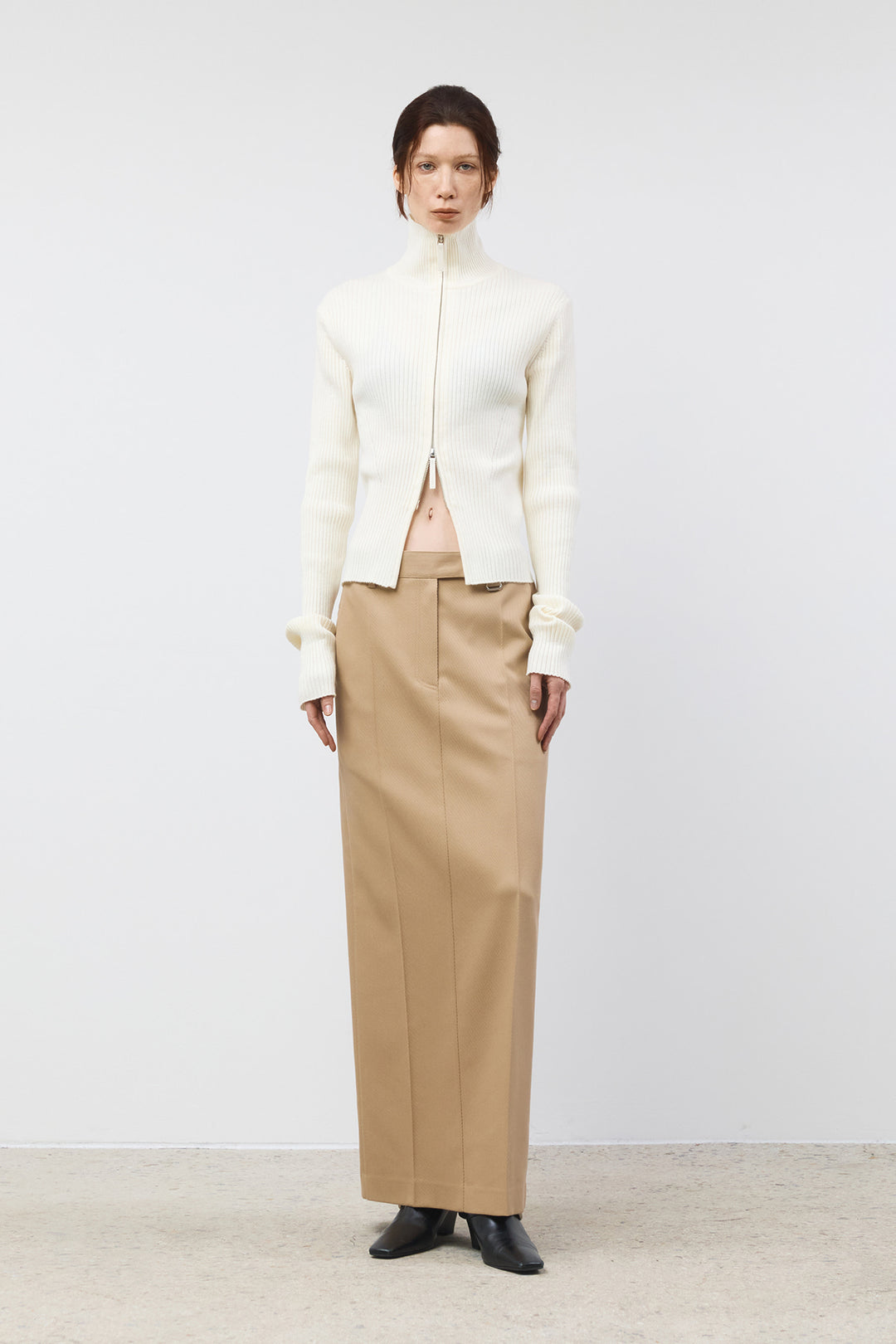 KIMMATIN Back Double Waist Maxi Skirt — Beige