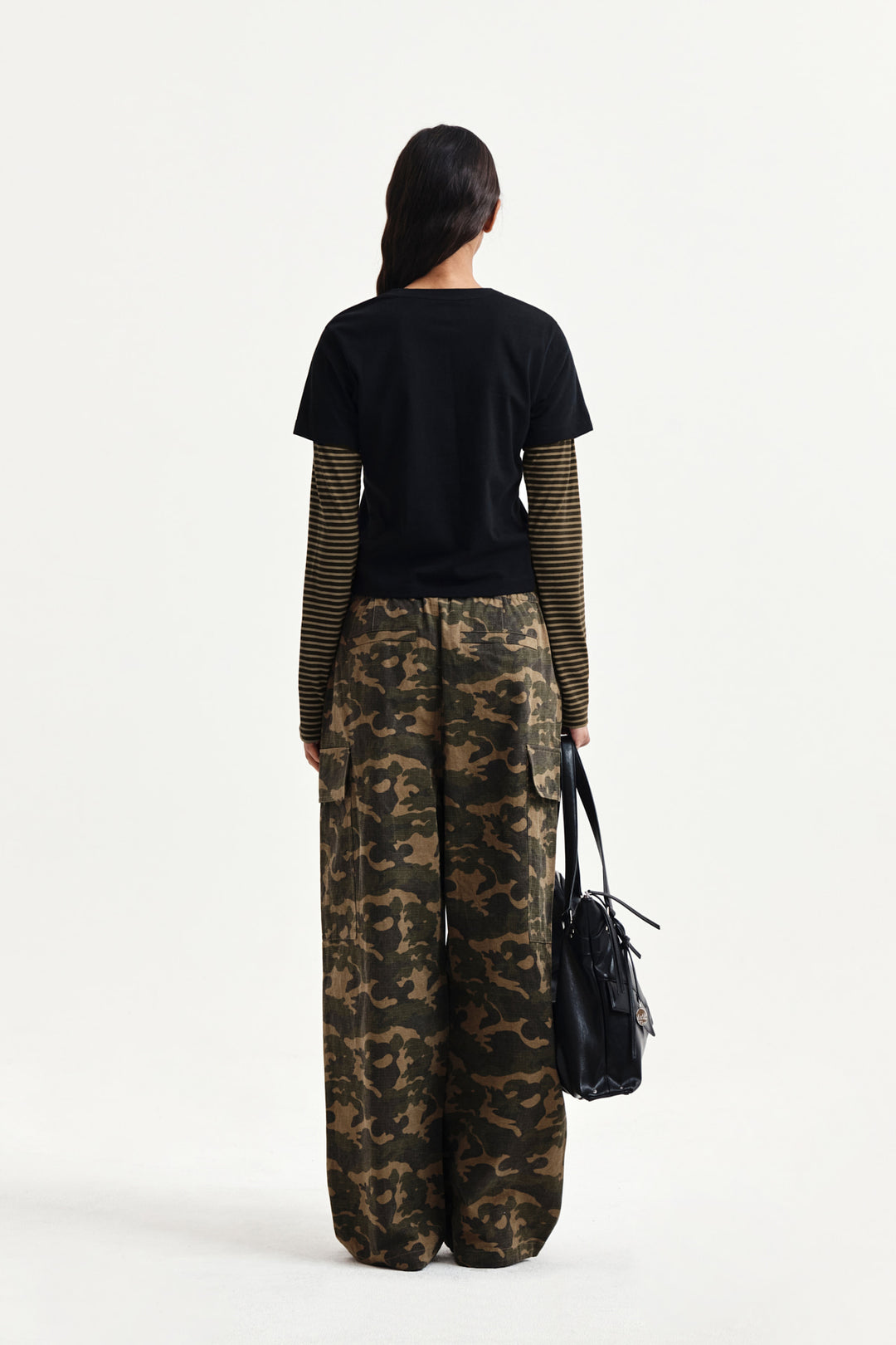Matin Kim Graffiti Logo Stripe Layered Top — Black