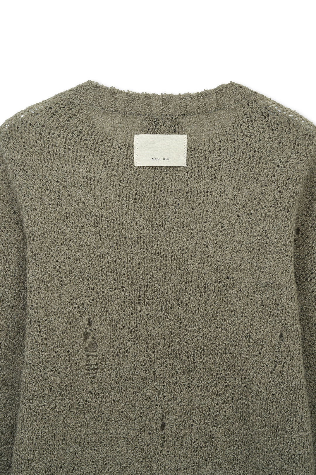 Matin Kim Asymmetric Damaged Knit Pullover — Khaki