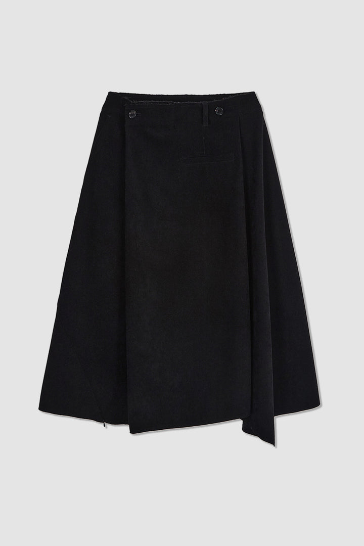 KIMMATIN Asymmetric Wrap Midi Skirt — Black