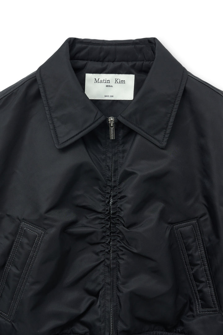 Matin Kim Appliqué Logo Shirring Bomber Jacket — Black