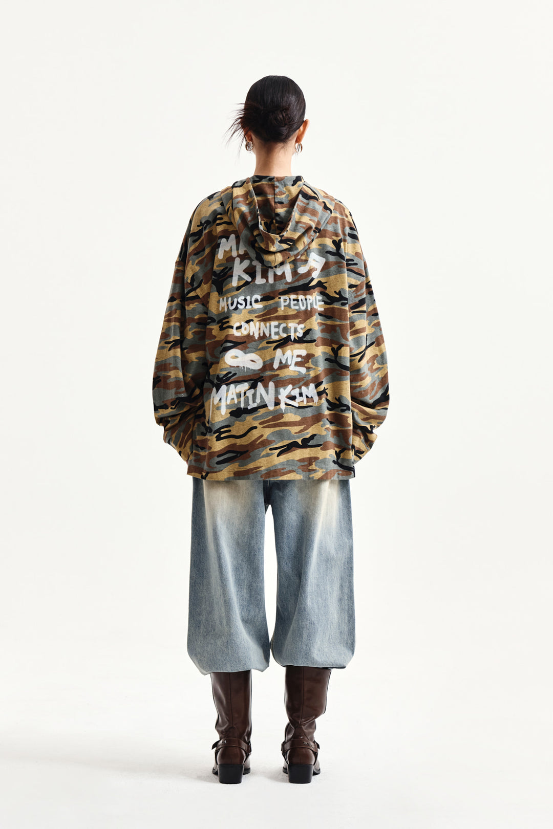 Matin Kim Typo Artwork Camouflage Hoody — Camel
