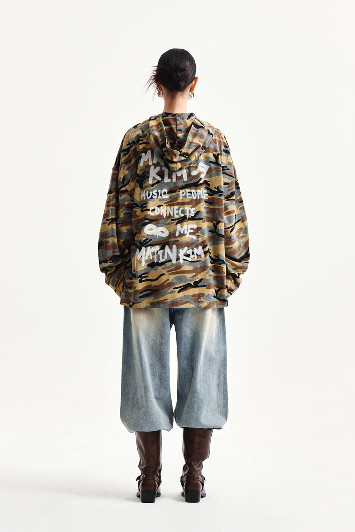 Matin Kim Typo Artwork Camouflage Hoody — Camel