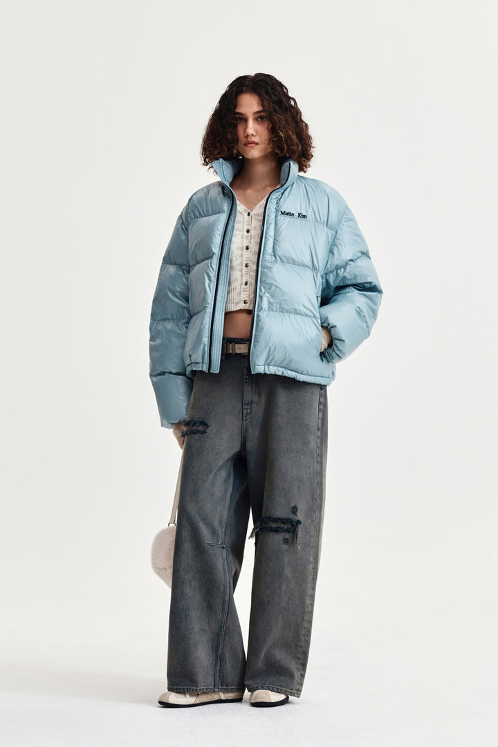 Matin Kim Small Logo Volume Down Jumper — Light Grey