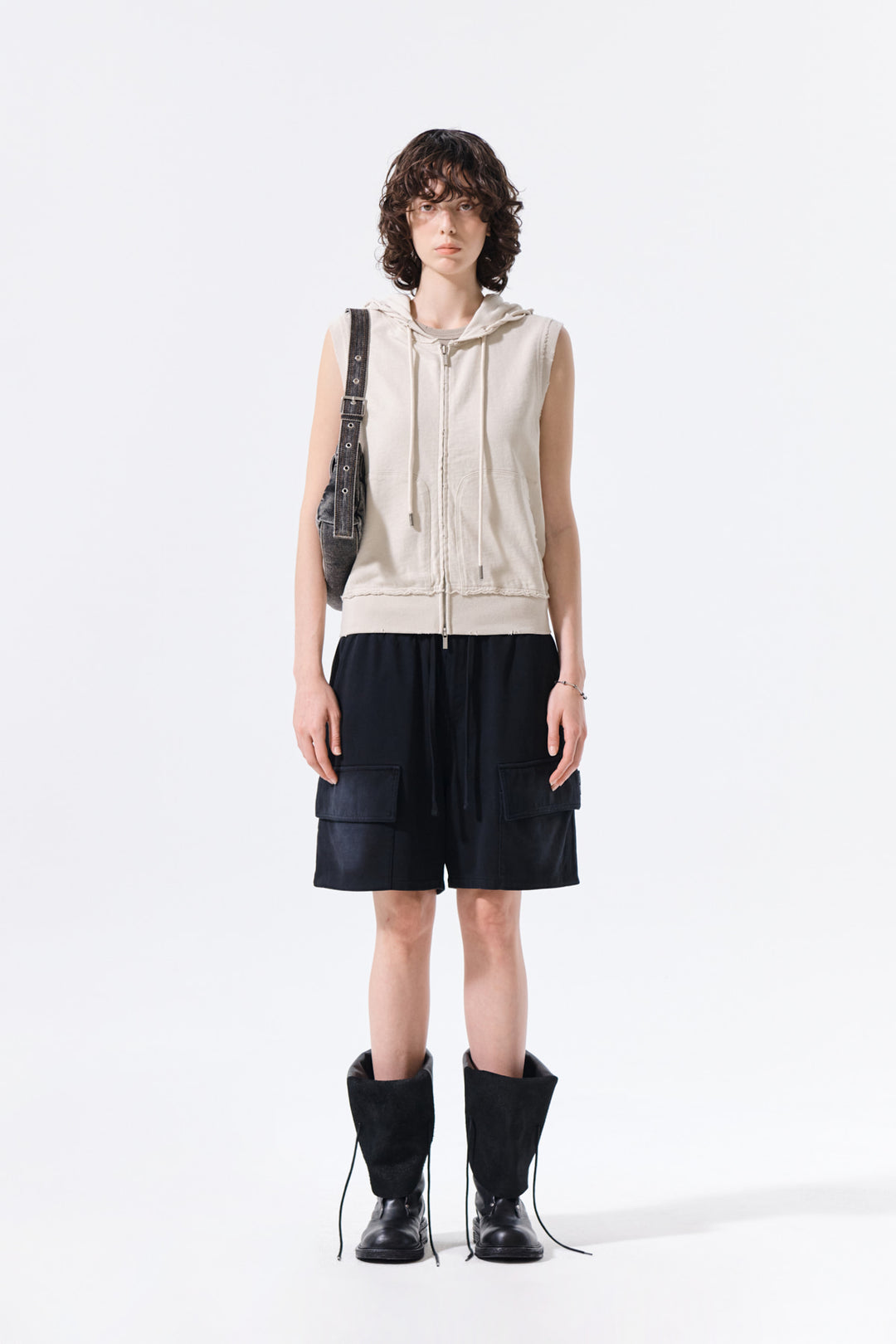Matin Kim Vintage Washed Terry Cargo Shorts — Black