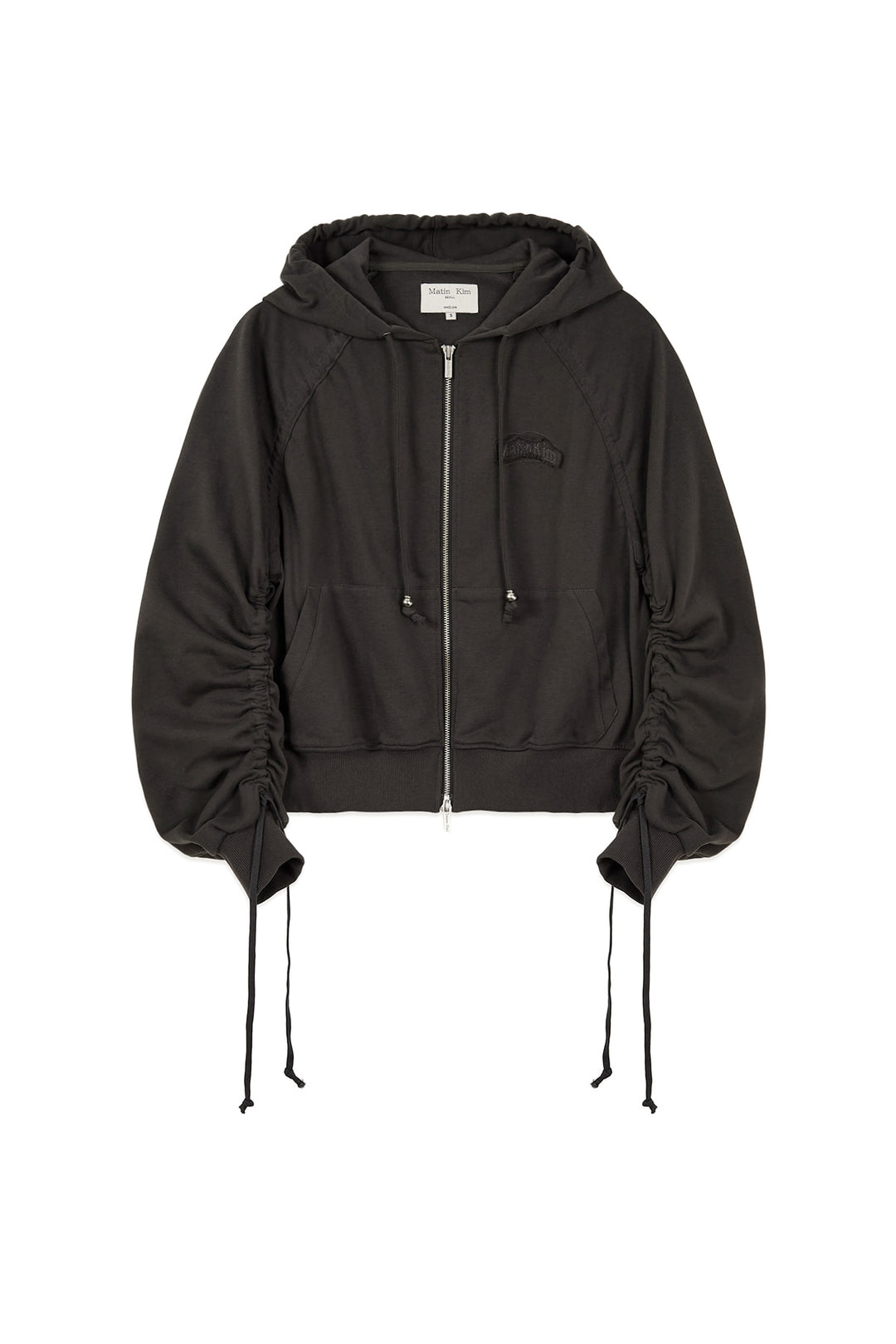 Matin Kim Sleeve String Detail Zip Hoody — Charcoal