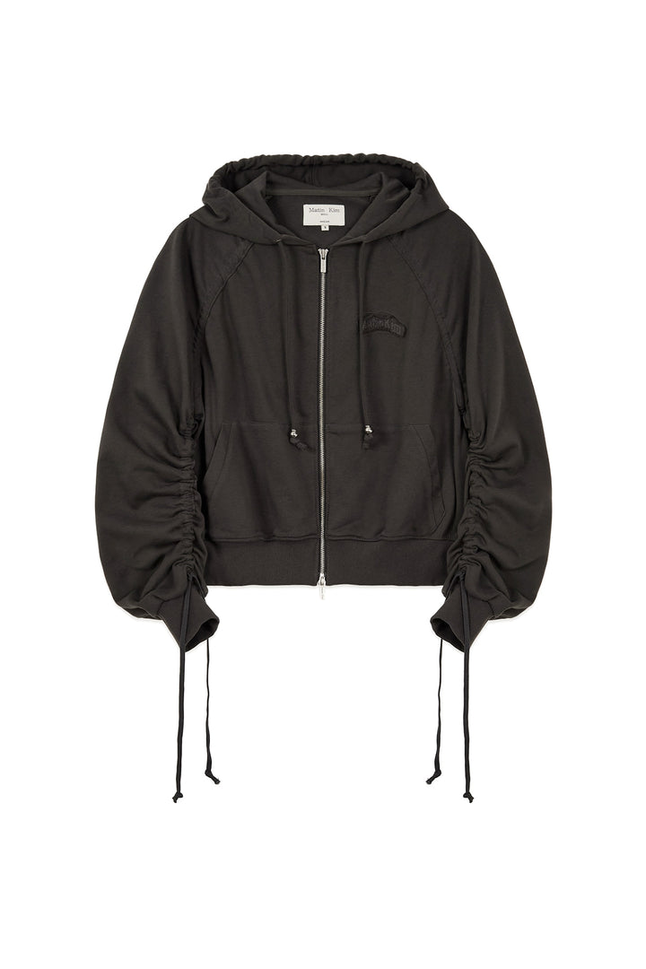 Matin Kim Sleeve String Detail Zip Hoody — Charcoal