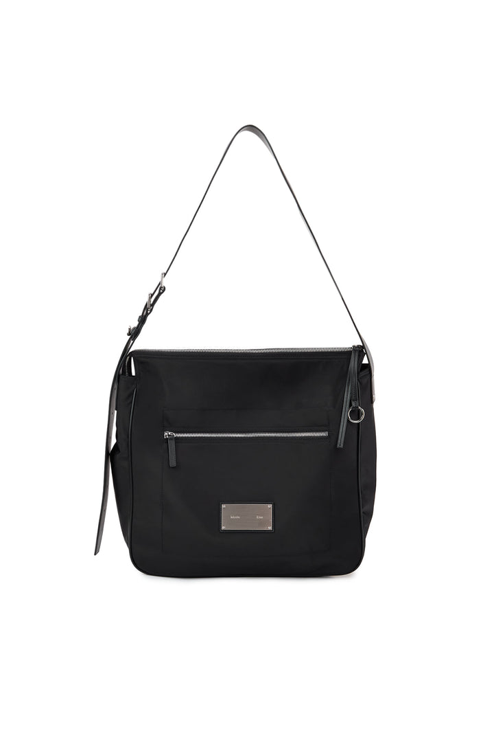 Matin Kim Embossed Logo Nylon Shoulder Bag — Black