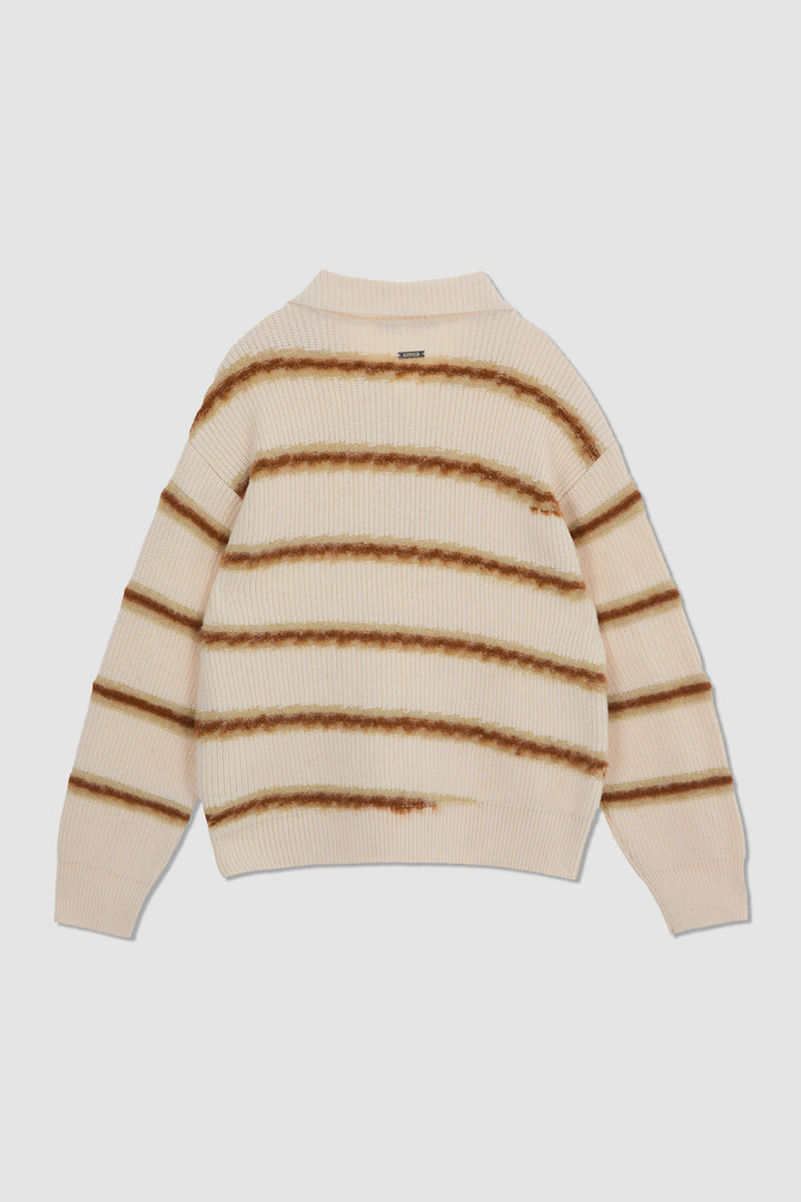 KIMMATIN Hairy Stripe Piqué Knit Top — Ivory