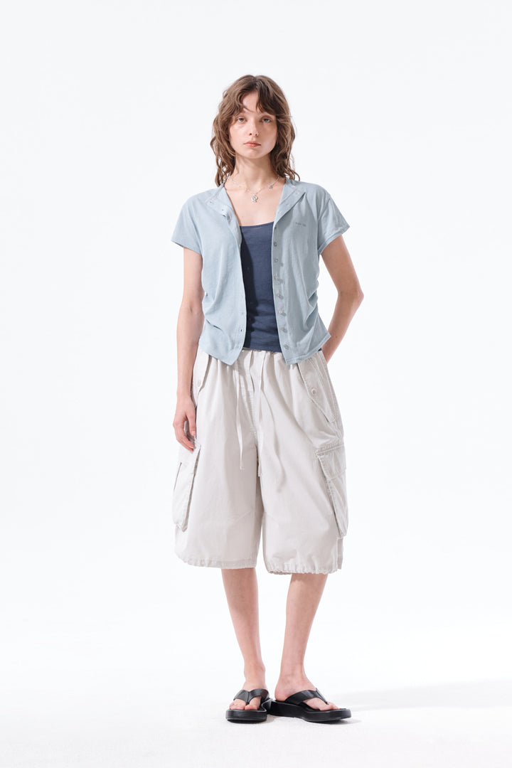Matin Kim Washed Cotton Patch Pocket Bermudas — Light Grey