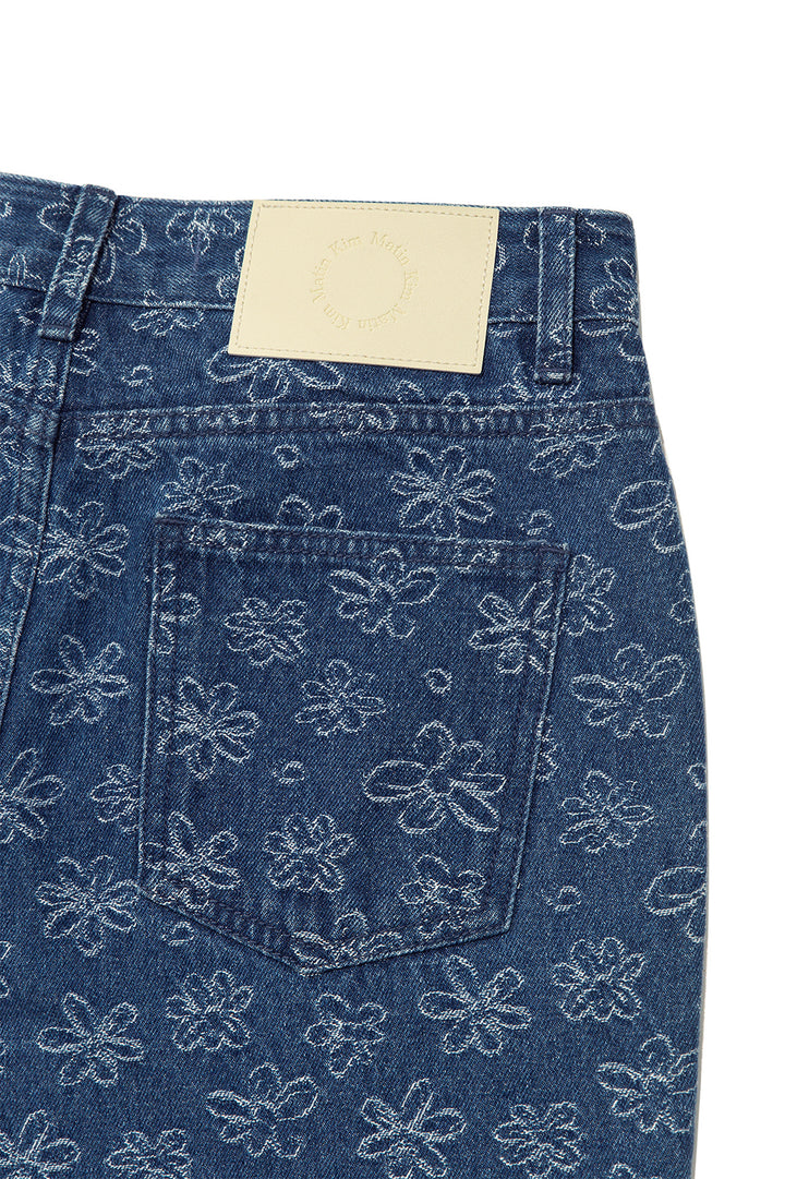 Matin Kim Flower Pattern Flare Denim — Blue