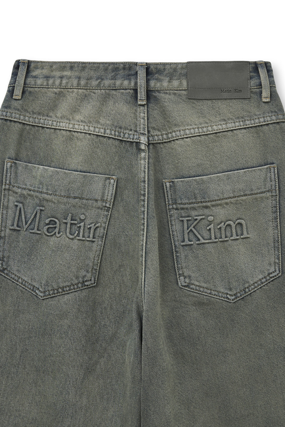 Matin Kim Back Logo Wide Denim — Smoke — Blue