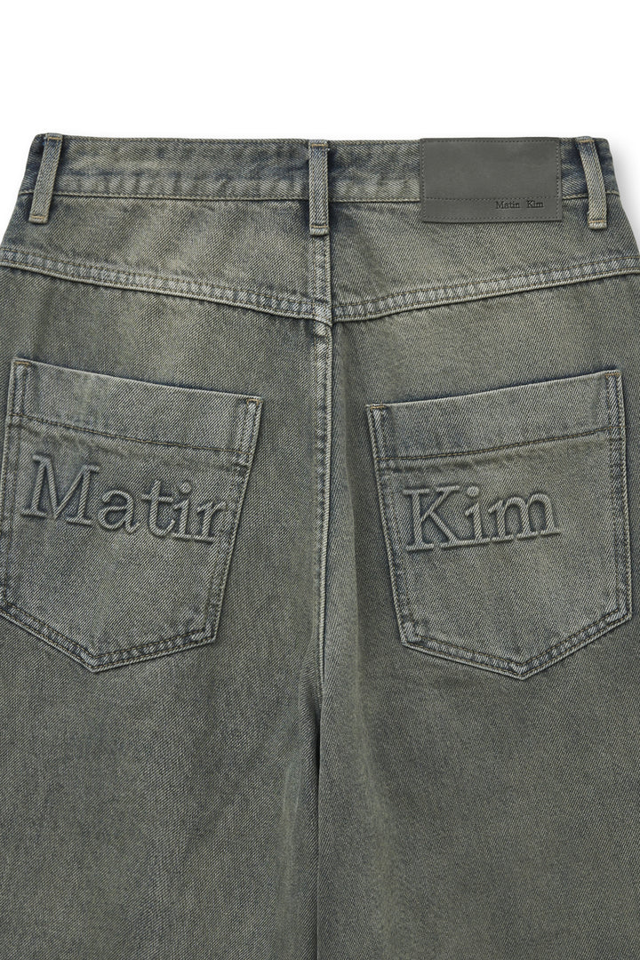 Matin Kim Back Logo Wide Denim — Smoke — Blue