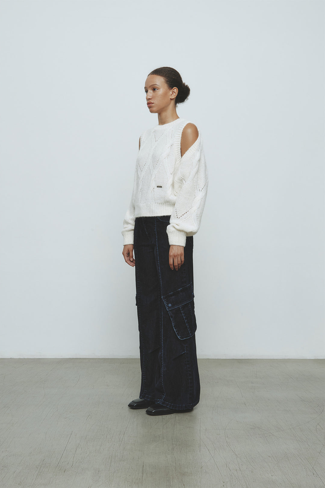 KIMMATIN Bolero Layered Cable Knit Pullover — Ivory