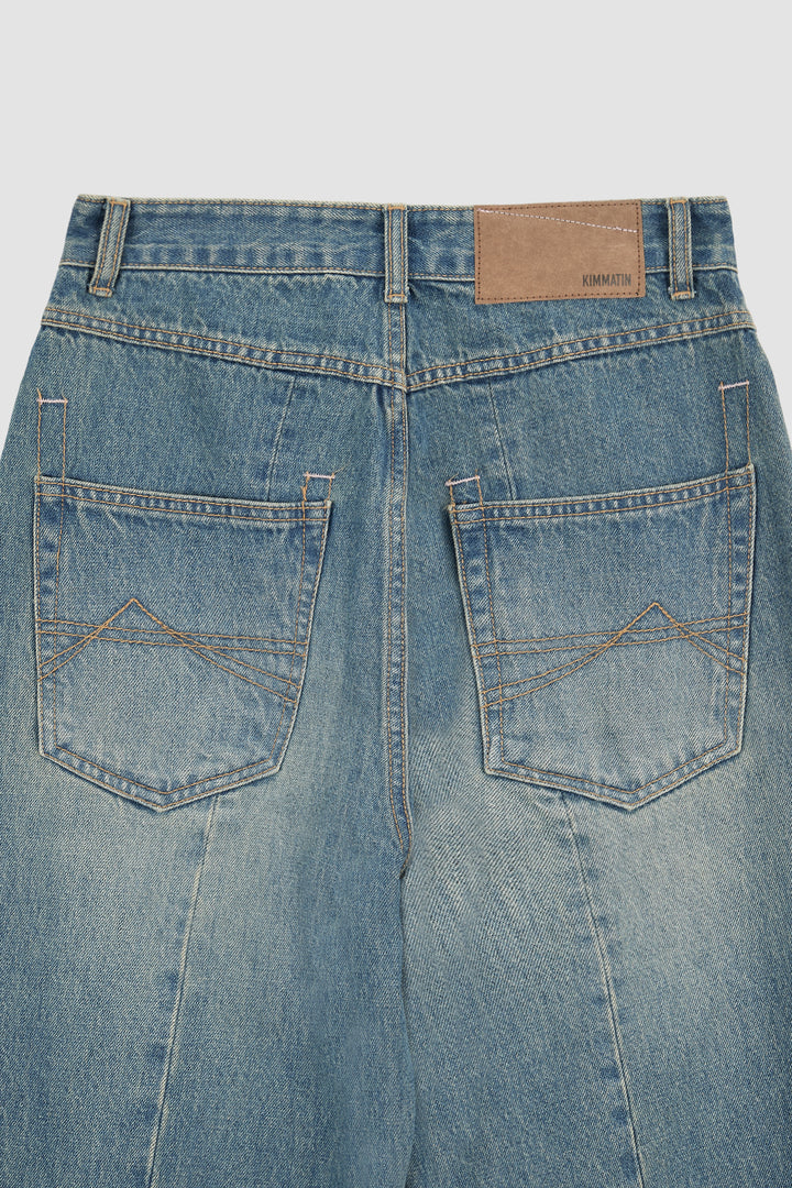KIMMATIN Washed Wide Denim Pants — Blue