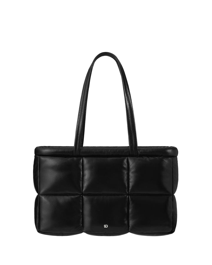 Stand Oil Bubble Bag — Padded Oblong Crossbody — Leathery Black