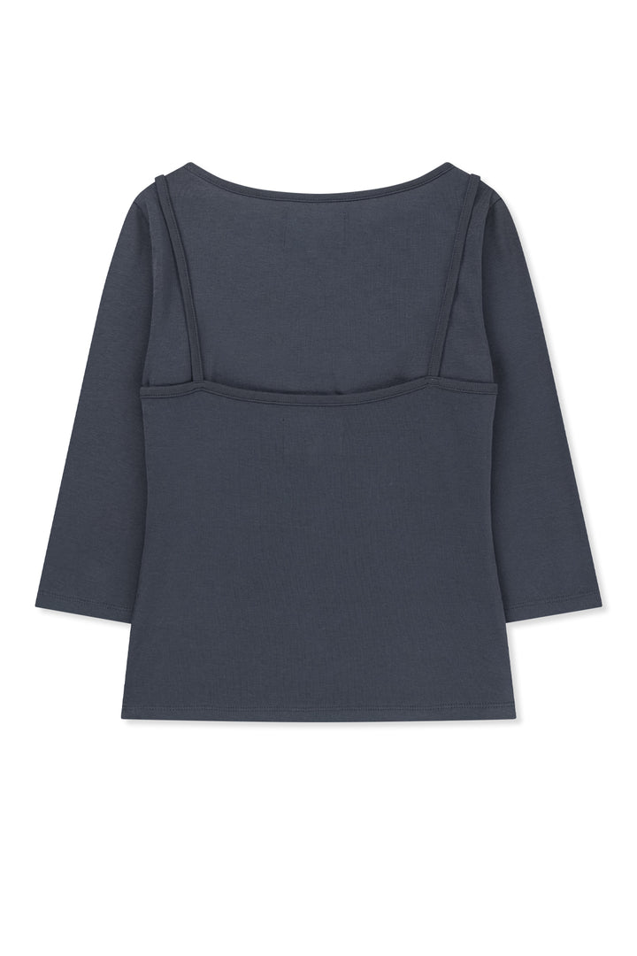 Matin Kim 3/4 Sleeve Layered Tank Top in Smoke — Blue