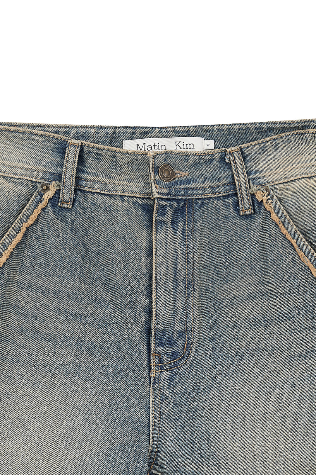 Matin Kim Semi Boots Cut Washed Denim — Blue