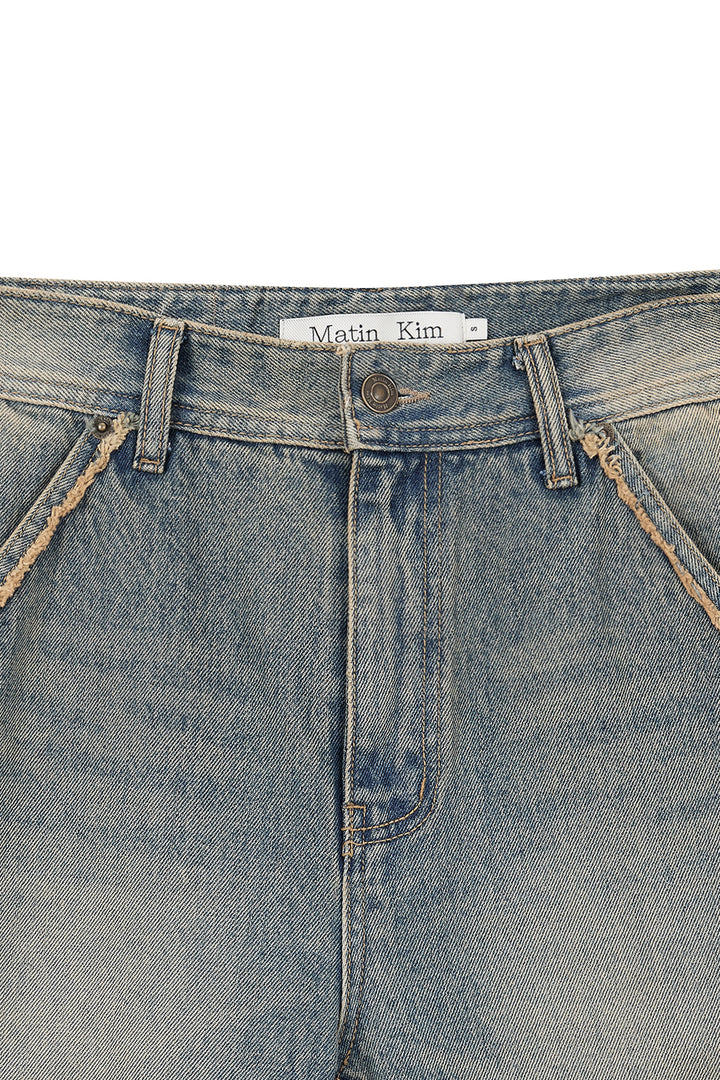 Matin Kim Semi Boots Cut Washed Denim — Blue