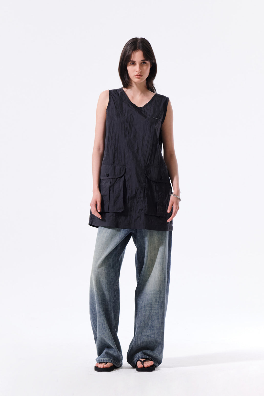 Matin Kim Raw Edge Patch Pocket Sleeveless Dress — Black