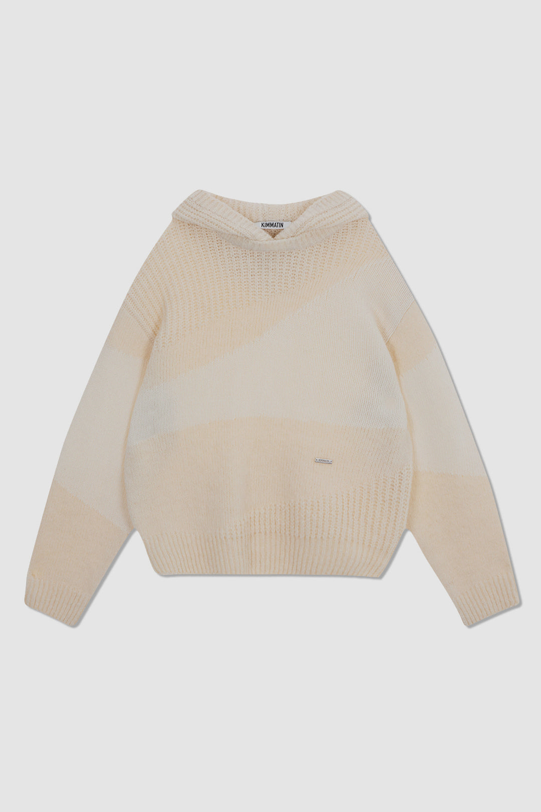KIMMATIN Color Mix Unbalance Knit Hoody — Ivory