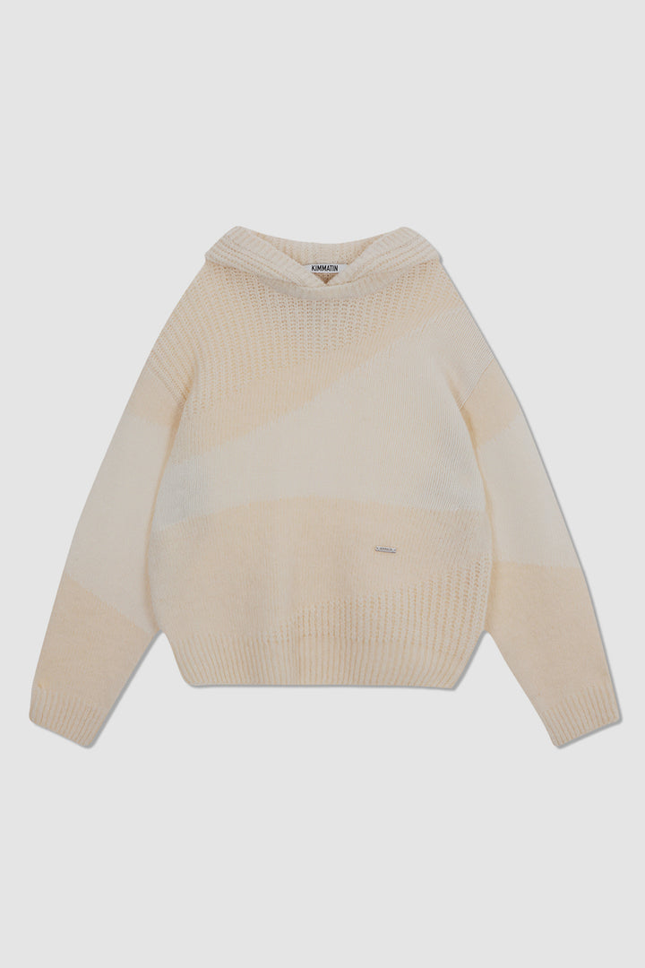 KIMMATIN Color Mix Unbalance Knit Hoody — Ivory