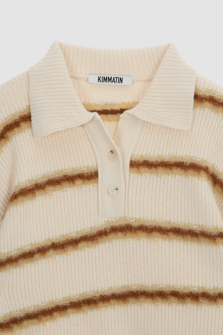 KIMMATIN Hairy Stripe Piqué Knit Top — Ivory
