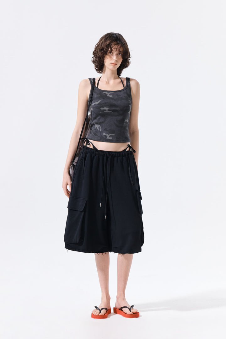 Matin Kim Terry Utility Pocket Bermuda — Black
