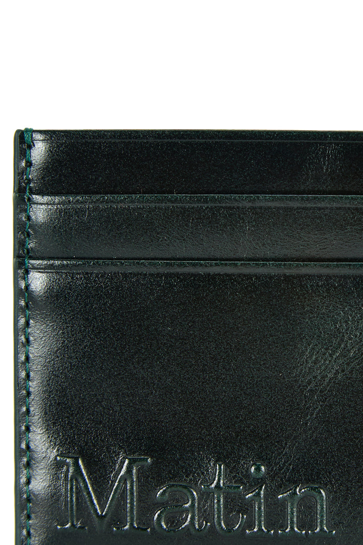 Matin Kim Embossed Logo Card Wallet — Dark Green