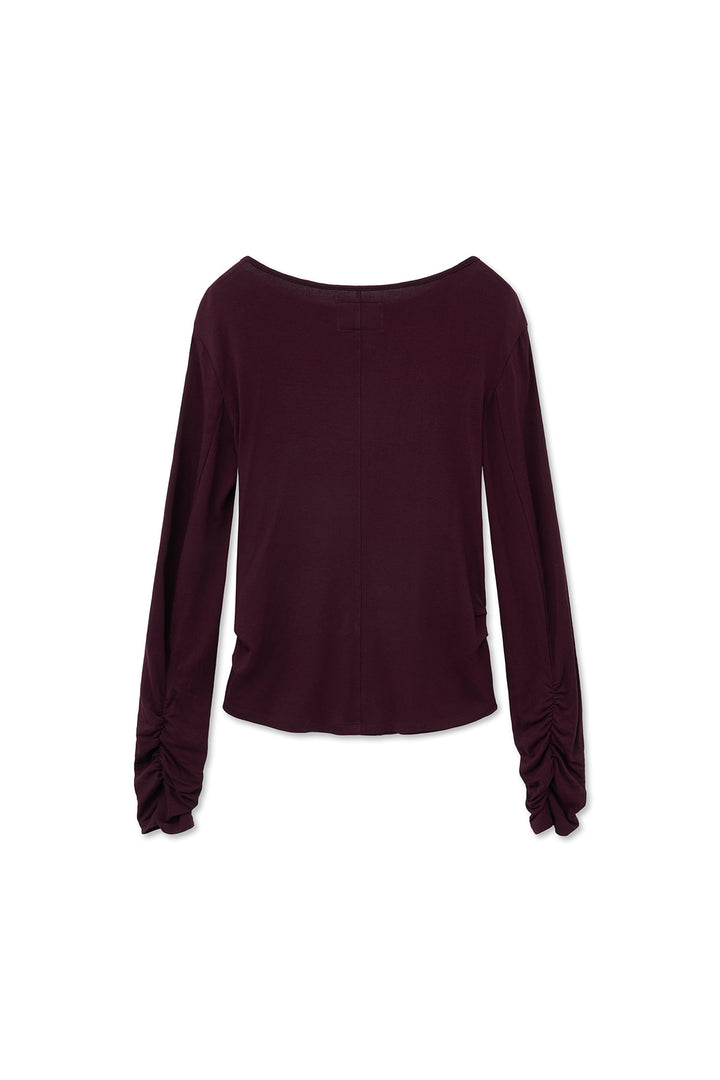 Matin Kim Henley Neck Shirring Top — Burgundy