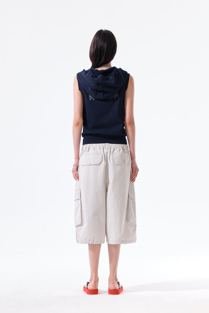 Matin Kim Back Logo Jersey Hood Vest — Navy blue