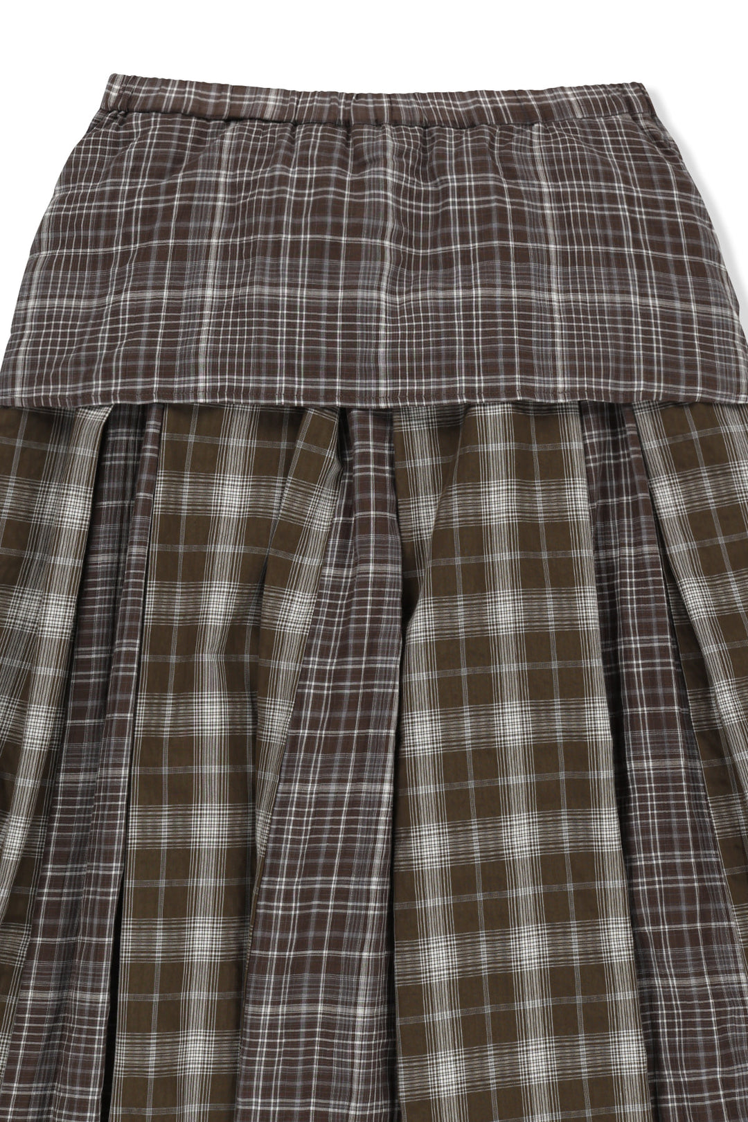 Matin Kim Mixed Check Sleeve Tie Flare Skirt — Brown