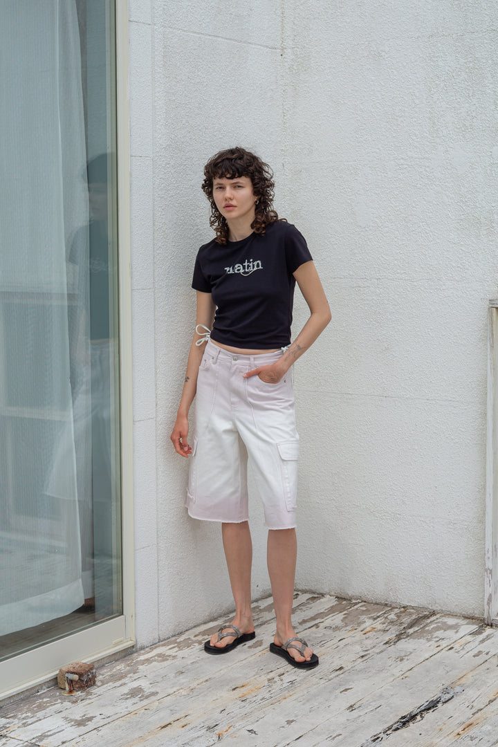 Matin Kim Stitch Printing Detail Crop Top — Black