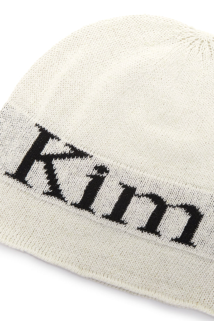 Matin Kim Logo Linen Short Beanie — White