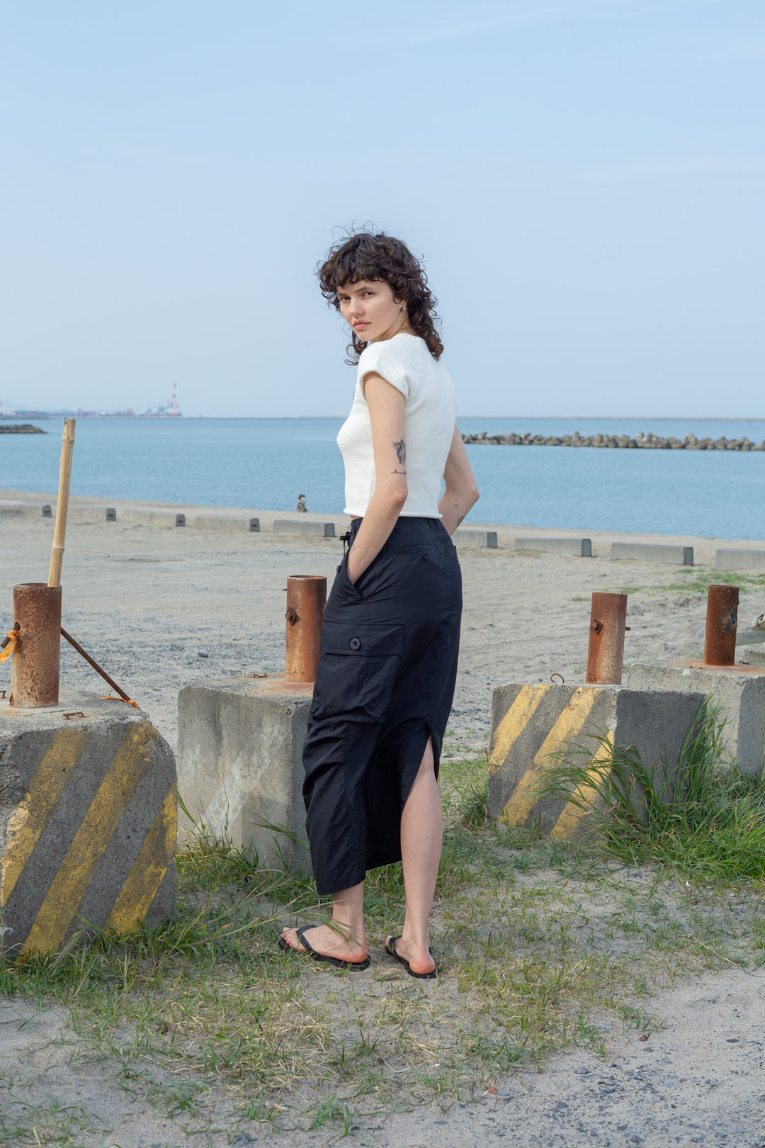Matin Kim String Nylon Cargo Skirt — Black