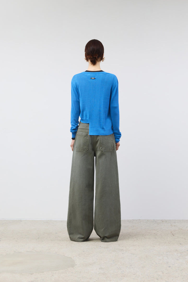 KIMMATIN Unbalance Slim Cardigan — Blue