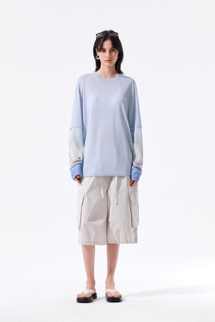 Matin Kim Sleeve Print Knit Pullover — Light Blue