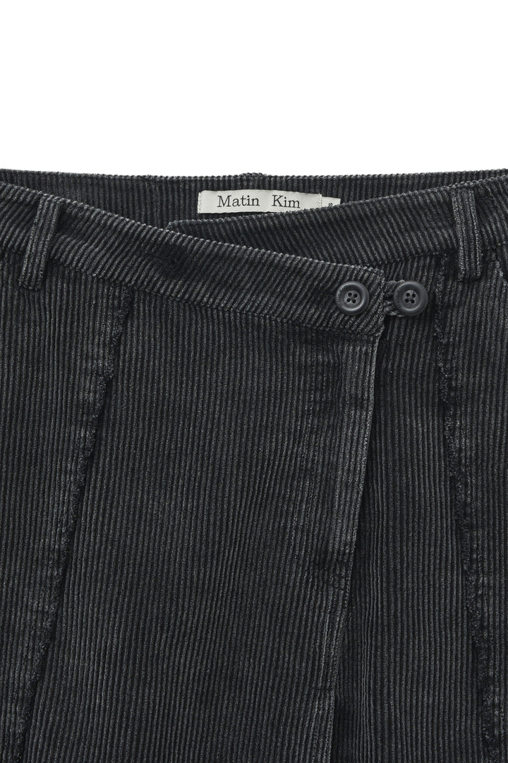 Matin Kim Washed Corduroy Wrap Skirt — Black