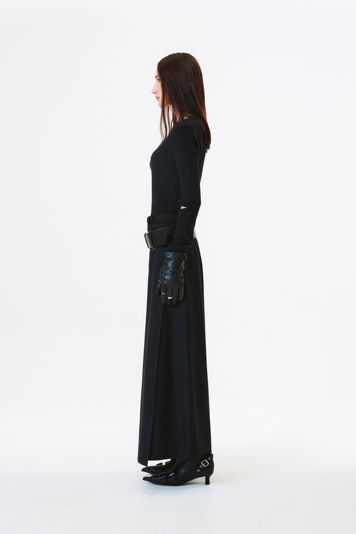 KIMMATIN Stripe Mix Maxi Wrap Skirt — Black