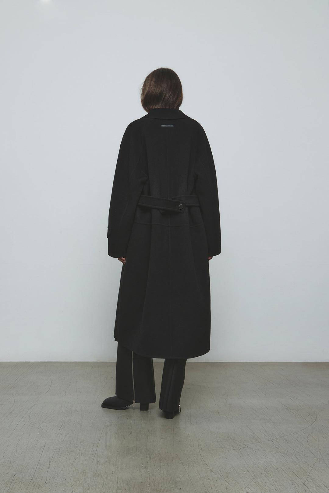 KIMMATIN Belted Double Wool Coat — Black