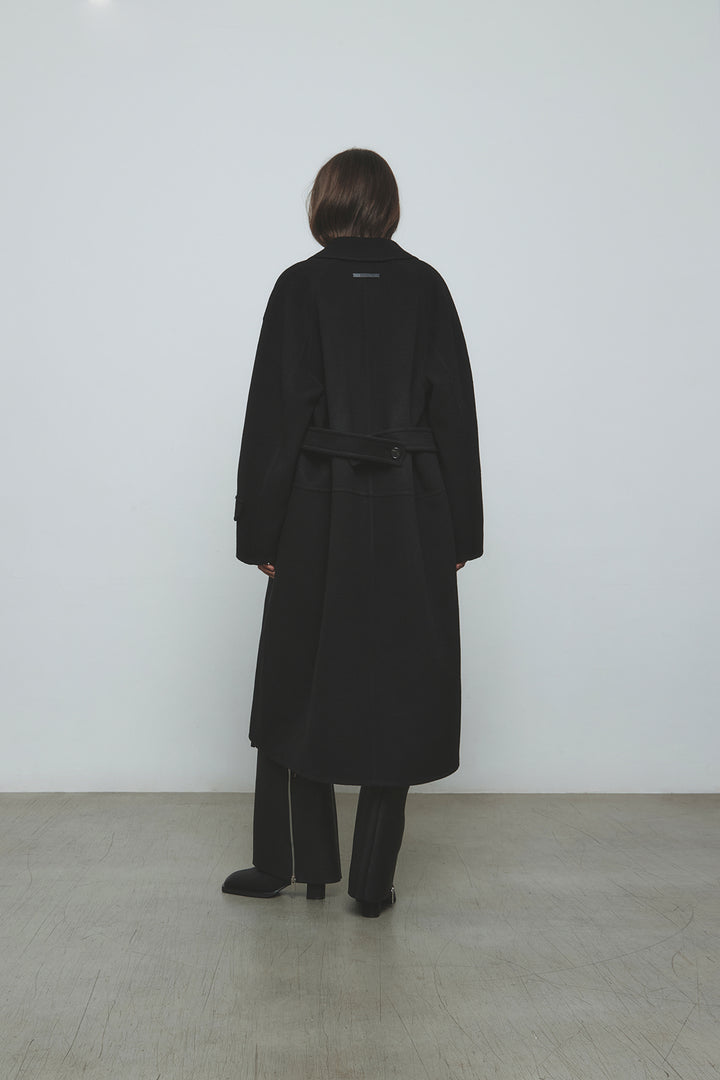 KIMMATIN Belted Double Wool Coat — Black
