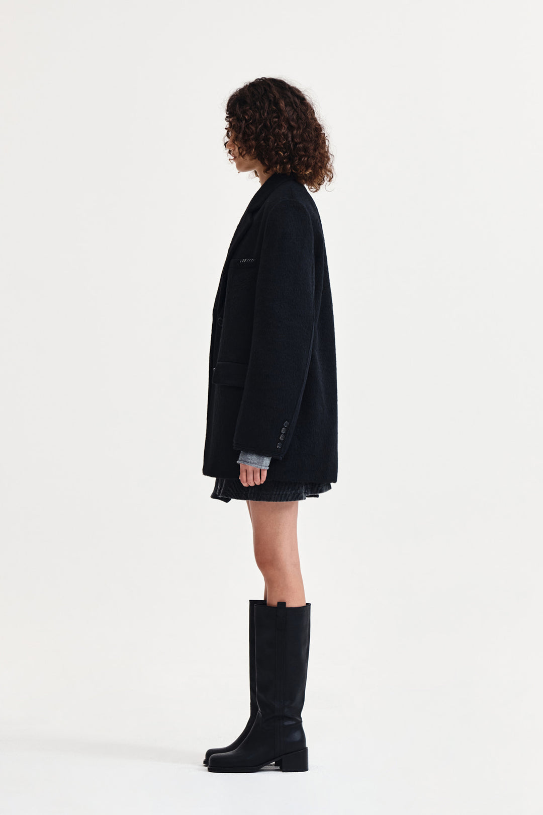 Matin Kim Hairy Overfit Stitch Single Jacket — Black
