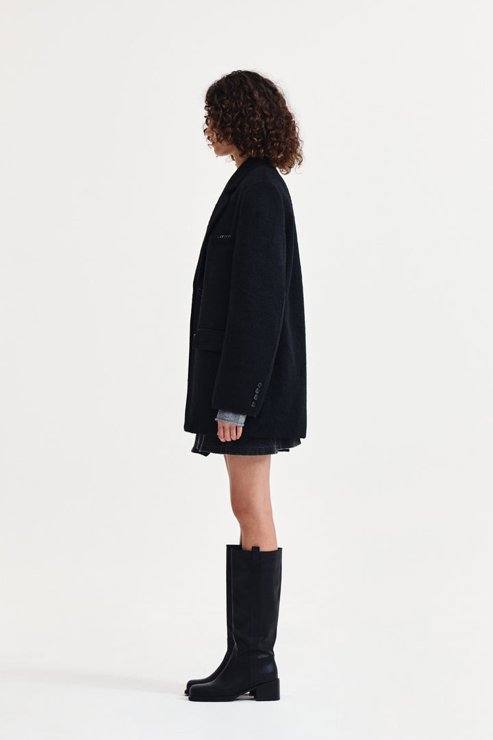 Matin Kim Hairy Overfit Stitch Single Jacket — Black