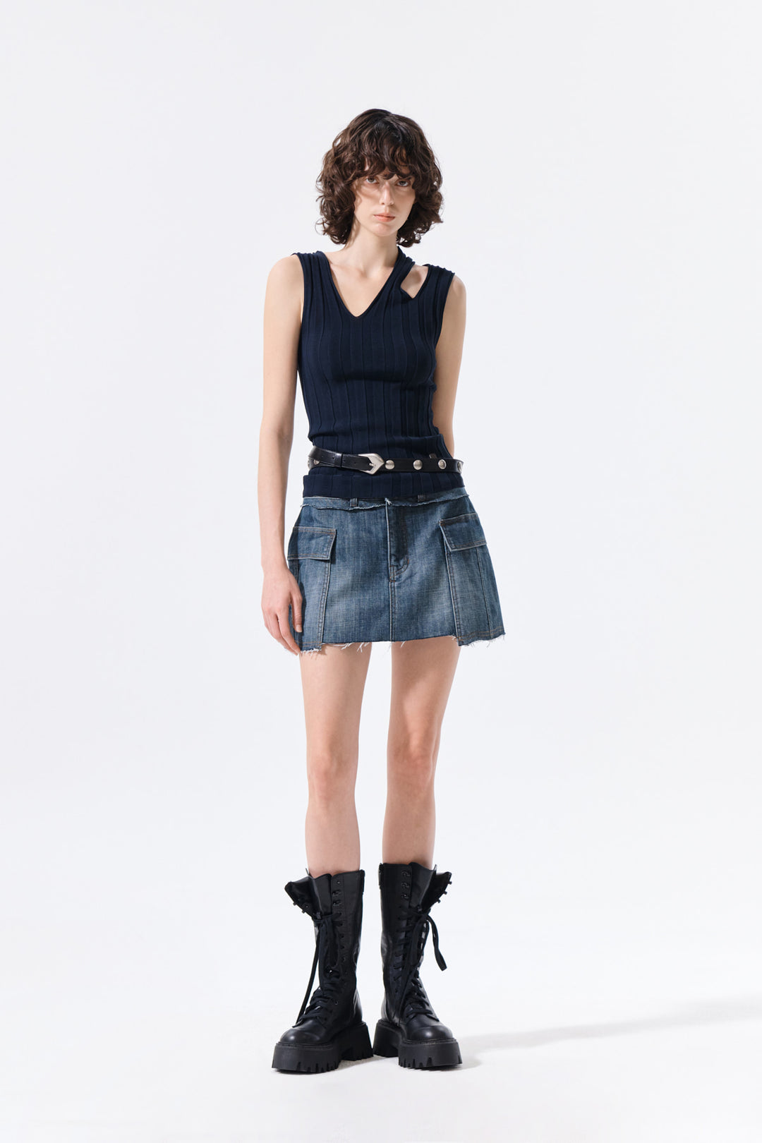 Matin Kim Cut Out Sleeveless Knit Top — Dark Navy