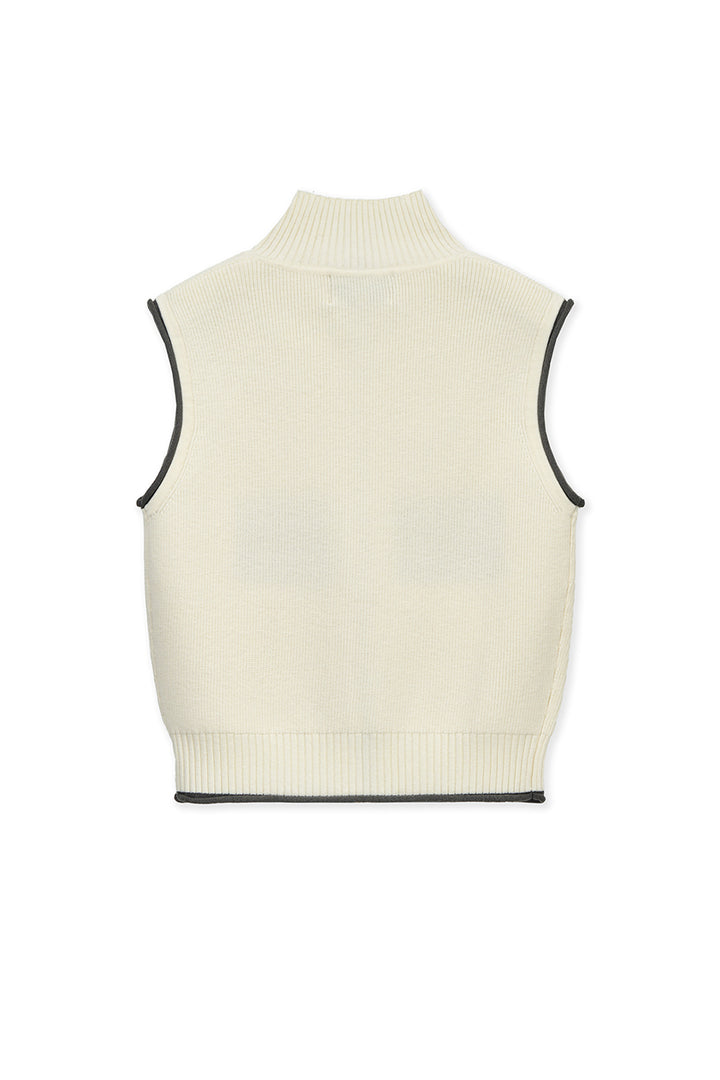 Matin Kim Spell Point Knit Zip Up Vest — Ivory
