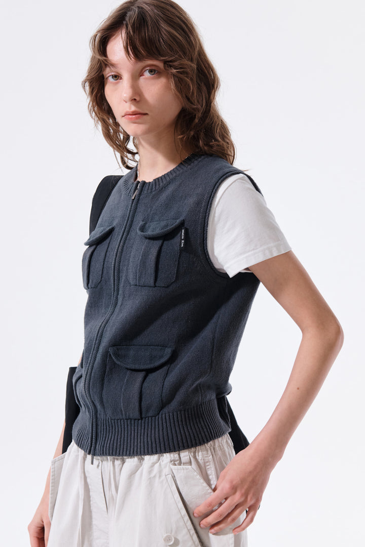 Matin Kim Pocket Washed Knit Vest — Charcoal